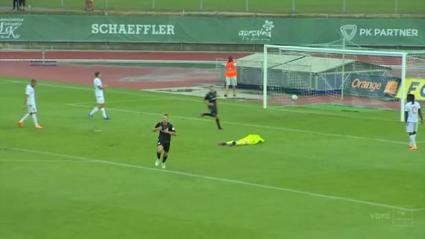 Defender and goalkeeper have no chance with this goal in the Slovakian League